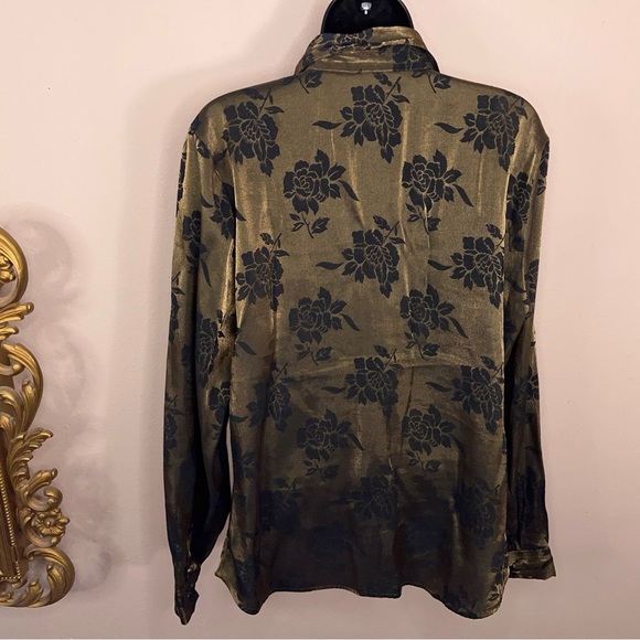 Vintage 90s Size 14 Christie And Jill Green Iridescent Floral Button Up Blouse - Picture 5 of 14